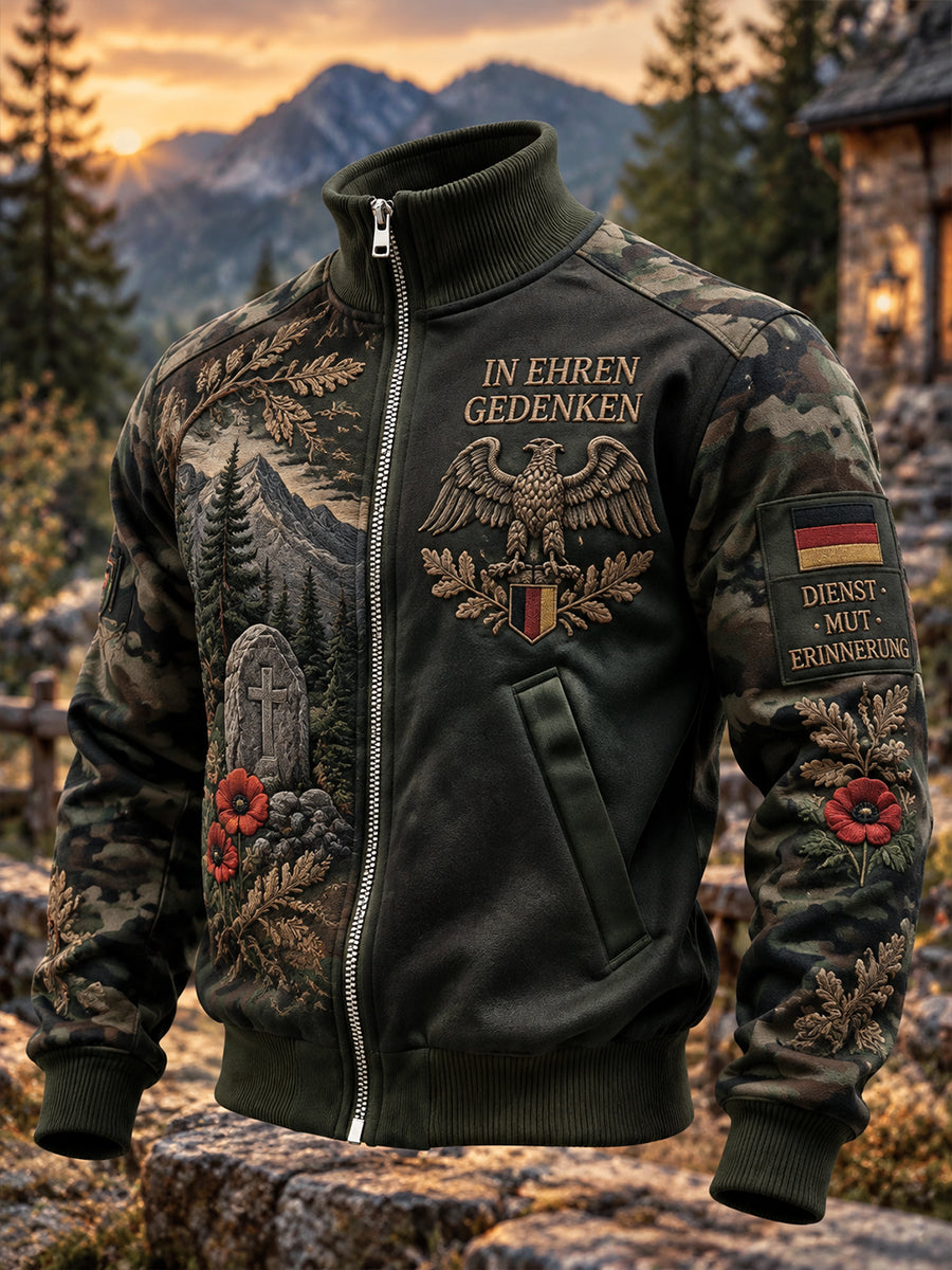 Herren-Jacke mit hohem Kragen und Veteranen-Gedenkmotiv