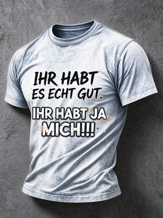 Deutsches Herren-Rede wendungen bedrucktes kurzärmliges T-Shirt