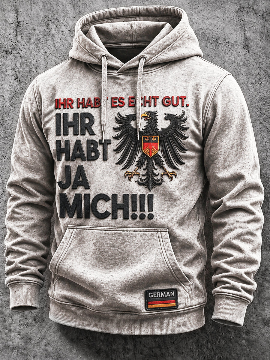 Herren Vintage Deutsches Sprichwort-Druck lässig Kapuzen-Sweatshirt