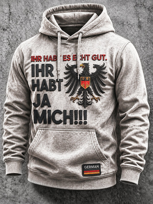 Herren Vintage Deutsches Sprichwort-Druck lässig Kapuzen-Sweatshirt