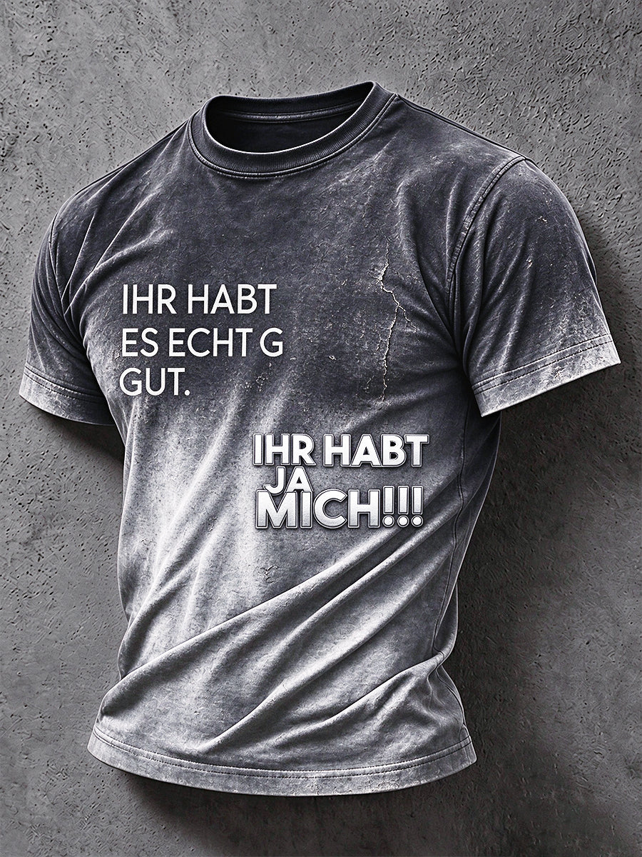 Lässiges Kurzarm-T-Shirt mit Gradienten-Print für Männer im deutschen Stil