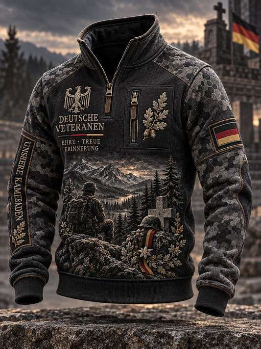 Herren-Sweatshirt mit Grafikdruck zum Thema Veteranen-Gedenken, Mock-Neck und langen Ärmeln