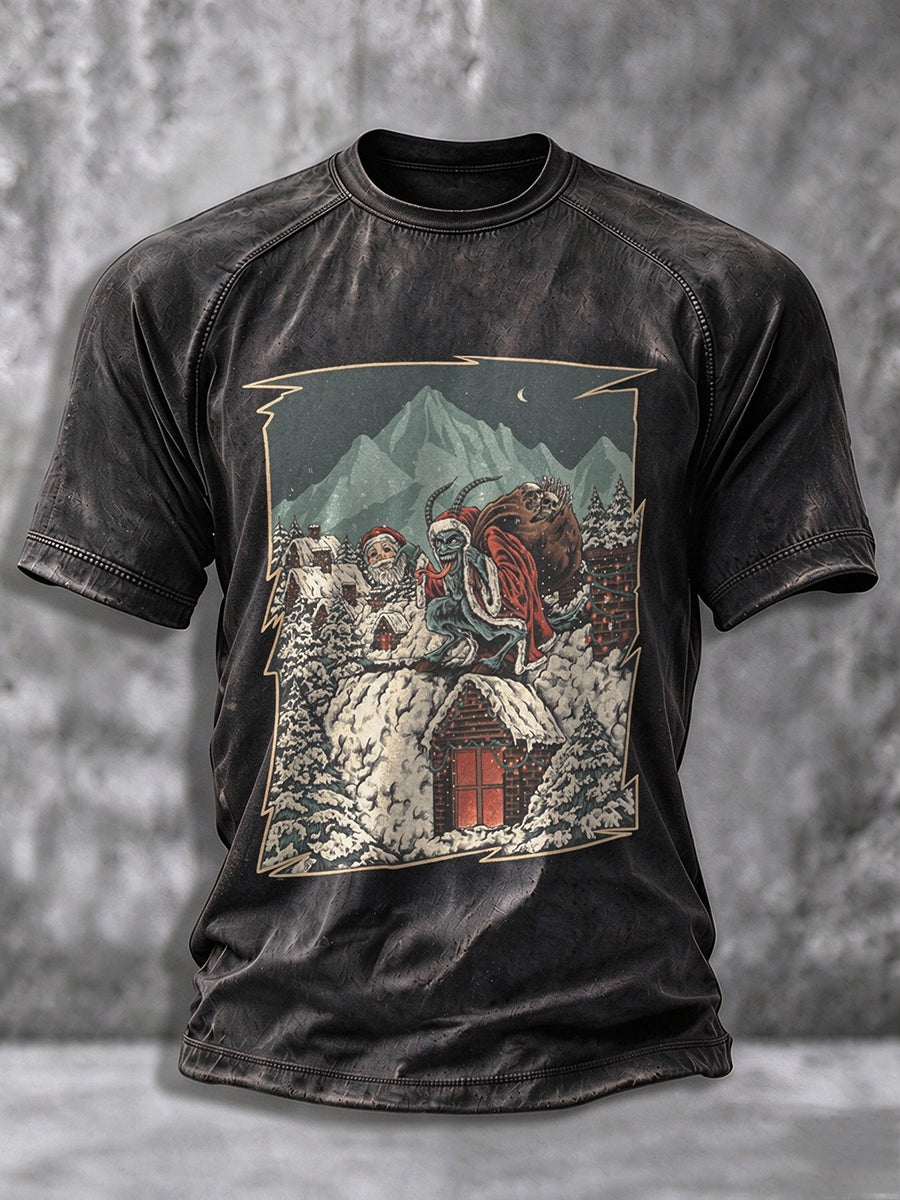 Herren-Krampus-Grafik-T-Shirt mit kurzen Ärmeln