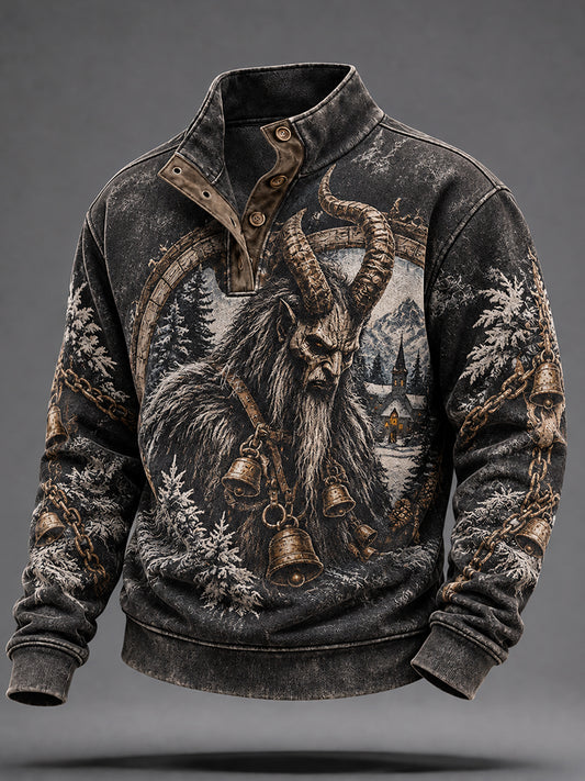 Herren-Krampus-Graphic-Sweatshirt mit vier Knöpfen