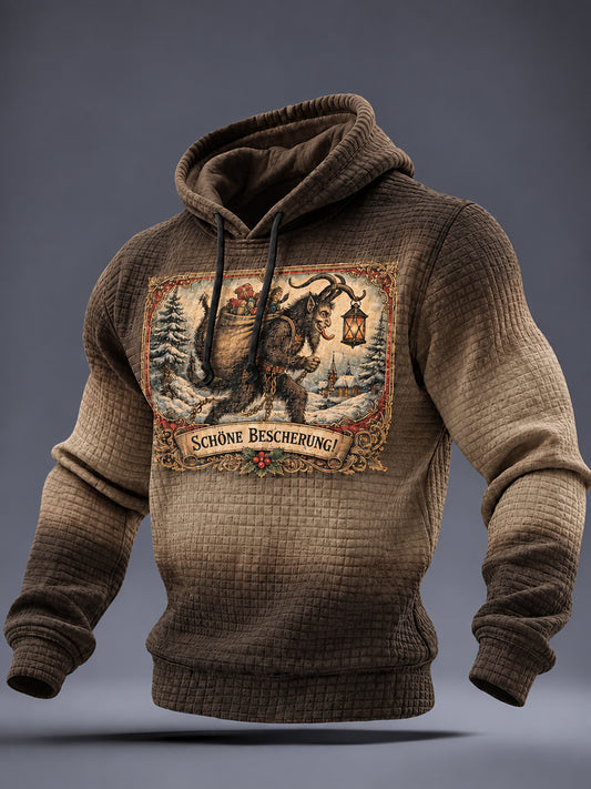 Herren-Krampus-Grafik-Kariertes Baumwollkapuzenpullover