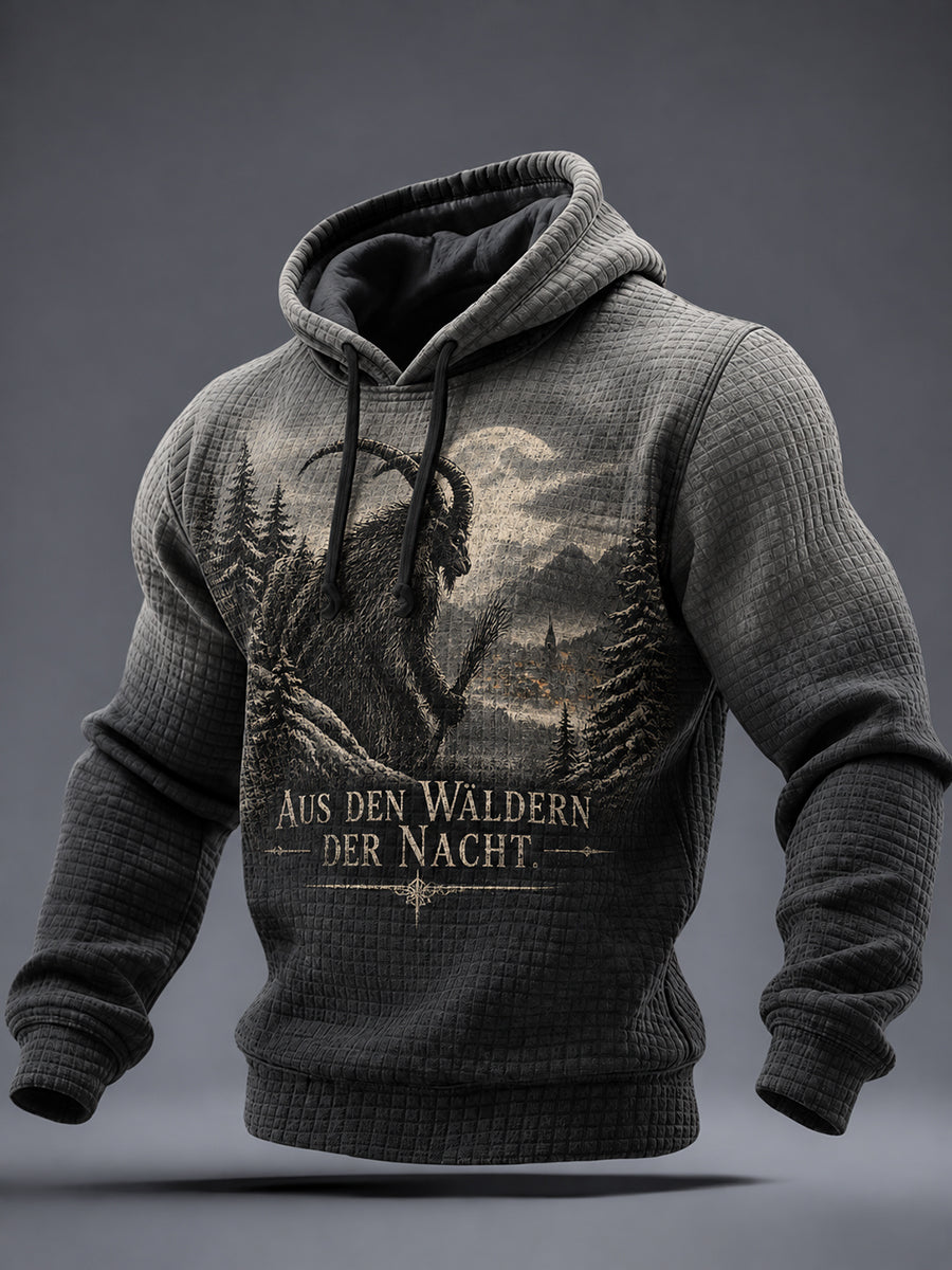 Herren-Krampus-Grafik-Kariertes Baumwollkapuzenpullover