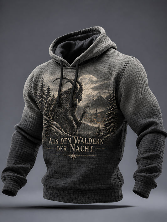 Herren-Krampus-Grafik-Kariertes Baumwollkapuzenpullover