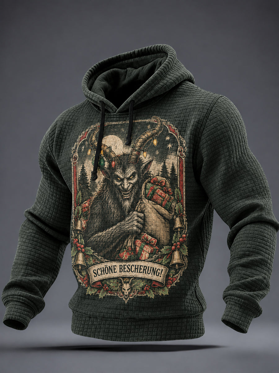 Herren-Krampus-Grafik-Kariertes Baumwollkapuzenpullover