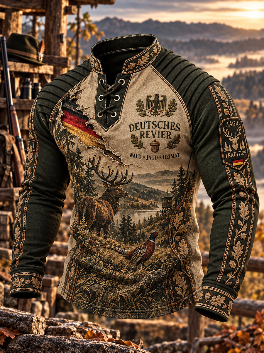 Herren-Longsleeve mit Raglanärmeln und grafischem Print für die Jagdsaison