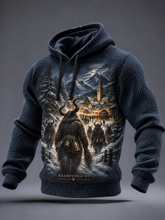 Herren-Krampus-Grafik-Kariertes Baumwollkapuzenpullover