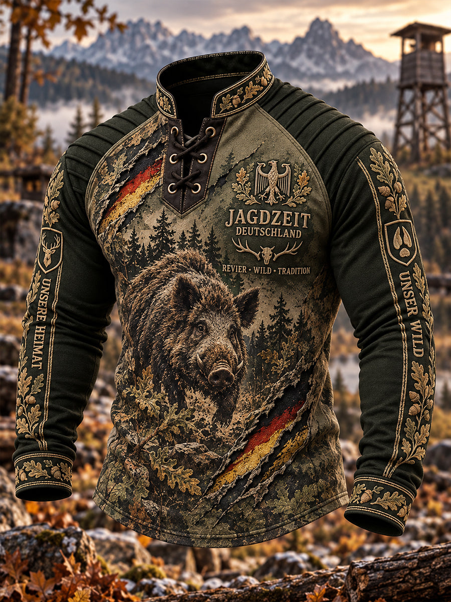 Herren-Longsleeve mit Raglanärmeln und grafischem Print für die Jagdsaison