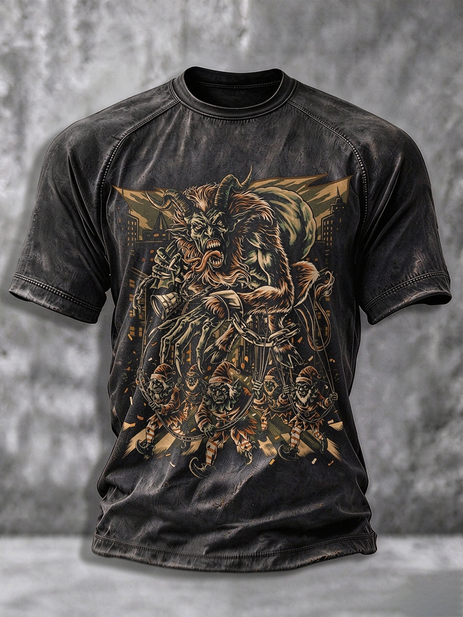 Herren-Krampus-Grafik-T-Shirt mit kurzen Ärmeln