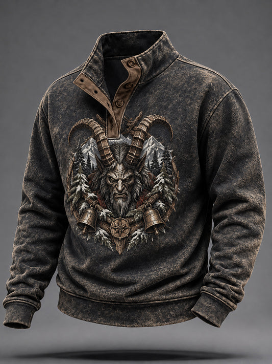 Herren-Krampus-Graphic-Sweatshirt mit vier Knöpfen