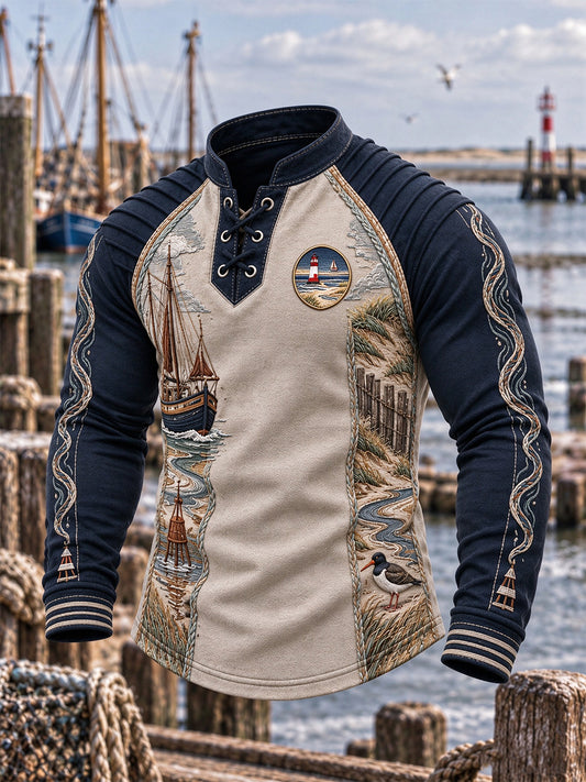 Herren-Strandkunst-Samt-Raglan-Oberteil