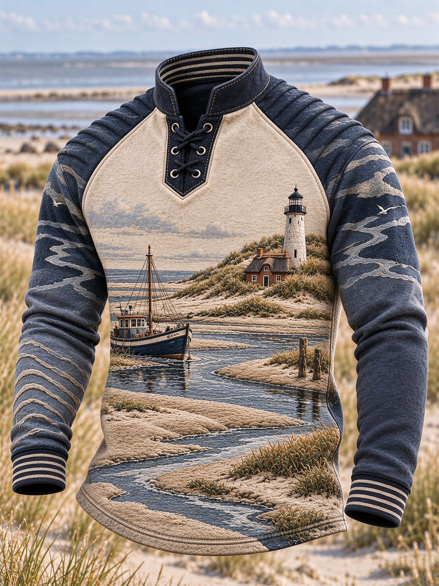 Herren-Strandkunst-Samt-Raglan-Oberteil