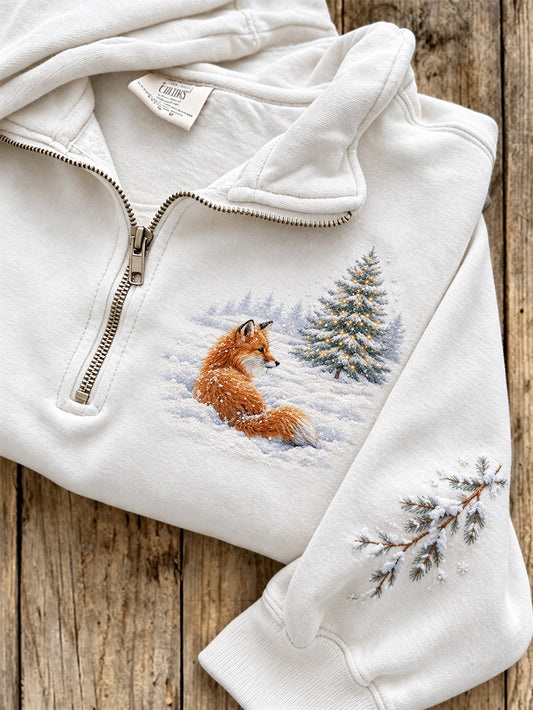 Damen Winter Fox Muster Design Casual Half-Zip Sweatshirt