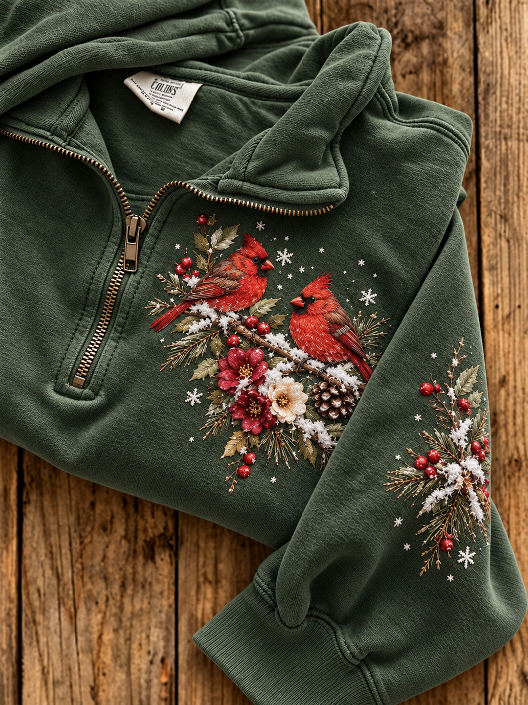 Frauen Winter Wald rot Kardinal Muster Design Casual Half-Zip Sweatshirt