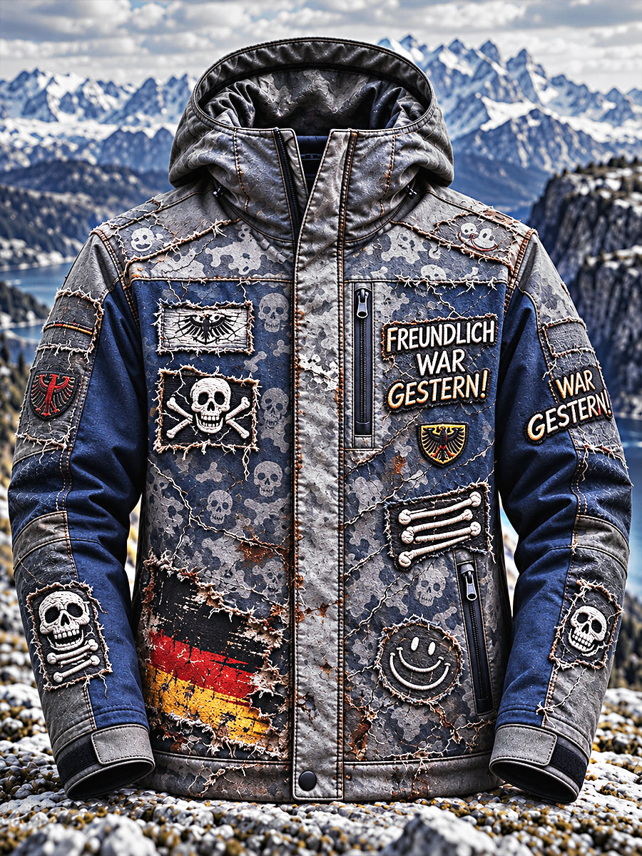Herren-Retro-Windjacke mit deutschem Totenkopf-Print, lässig