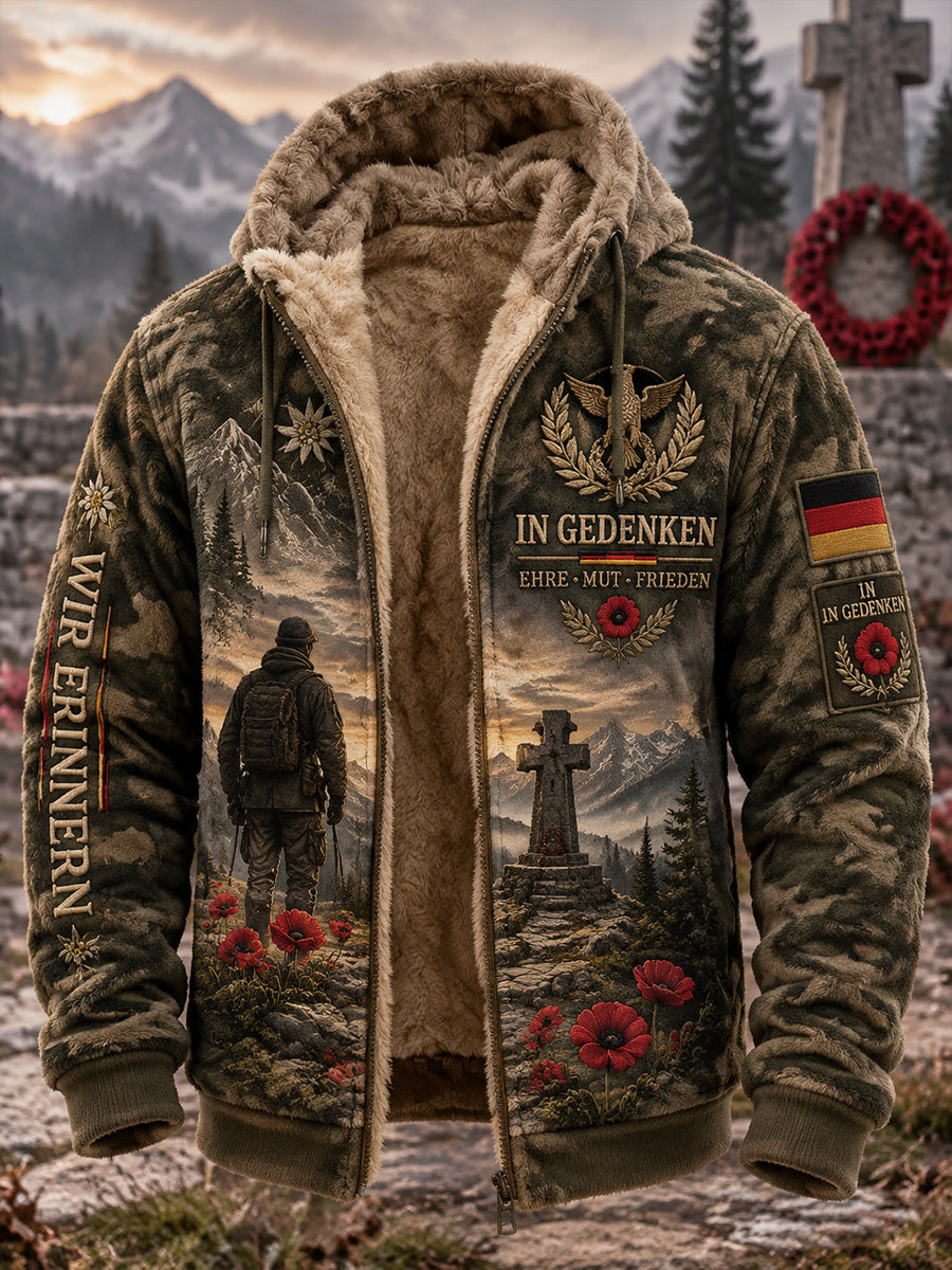 Herren-Flanell-Kapuzenjacke mit Veteranen-Gedenkmotiv