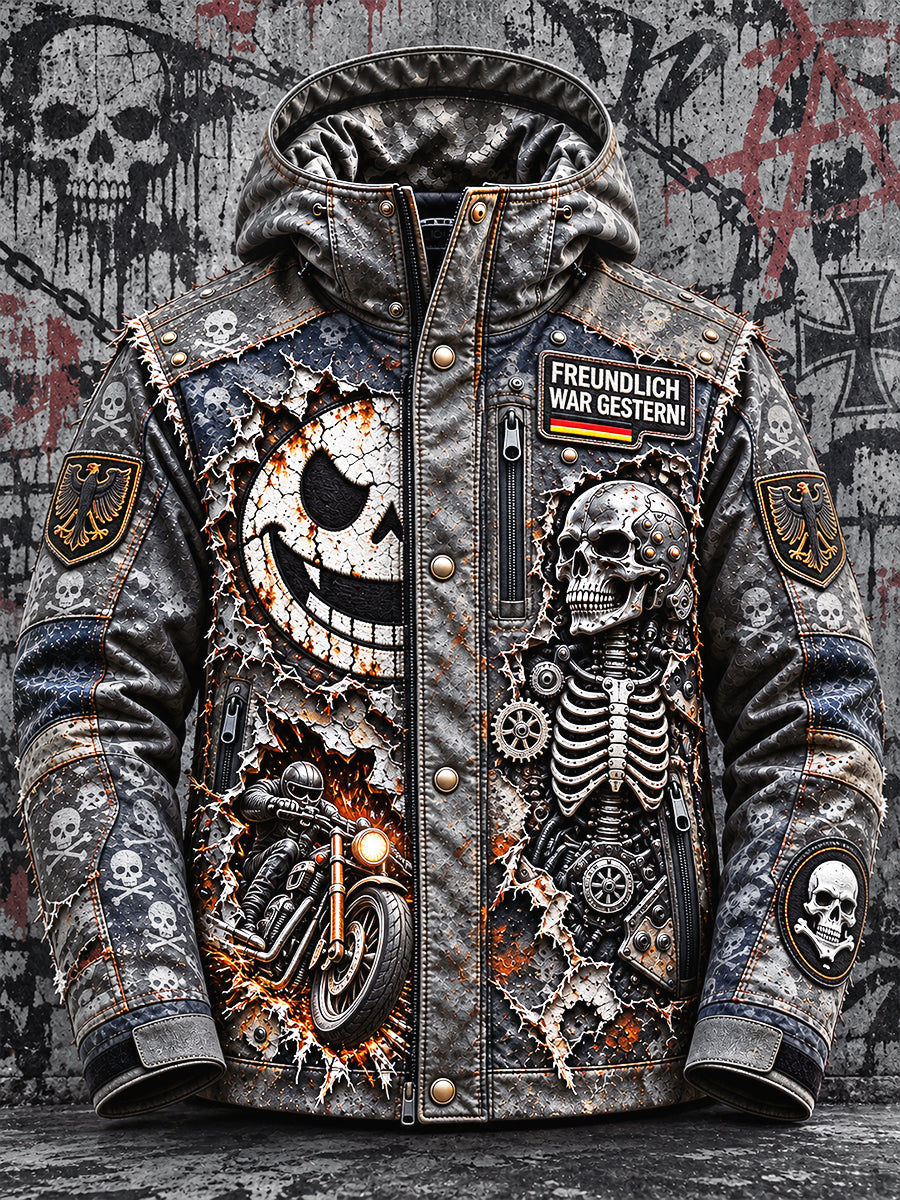 Herren-Retro-Punk-Windjacke mit deutschem Totenkopf-Print, lässig