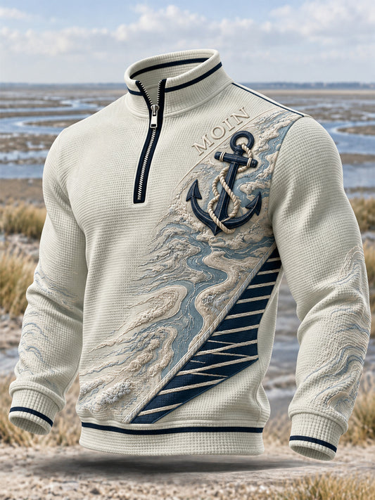 Küsten-Kunst-Sweatshirt mit Reißverschluss für Herren