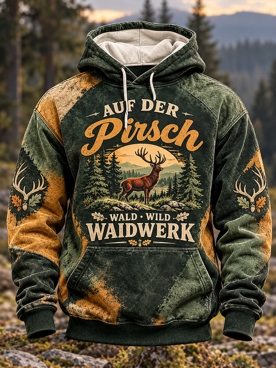 Übergroßes Herren-Kapuzenpullover mit abfallender Schulter und Taschen – Deutsche Jagdsaison