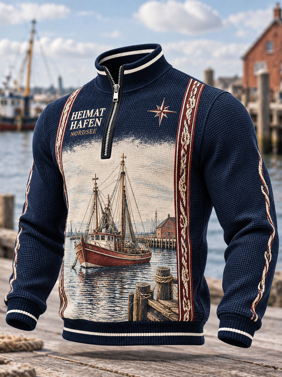 Küsten-Kunst-Sweatshirt mit Reißverschluss für Herren