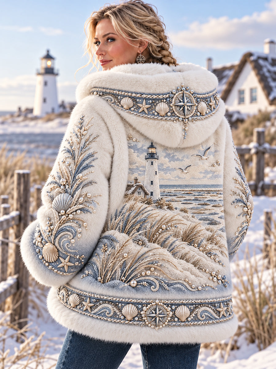 Damen-Flanelljacke mit Küstenmotiven