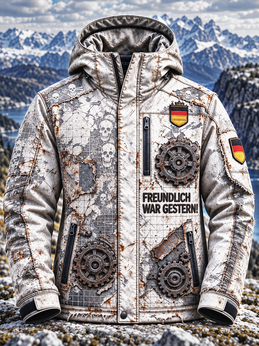 Herren-Legerjacke in Hellgrau mit deutschem Punk-Print Windbreaker