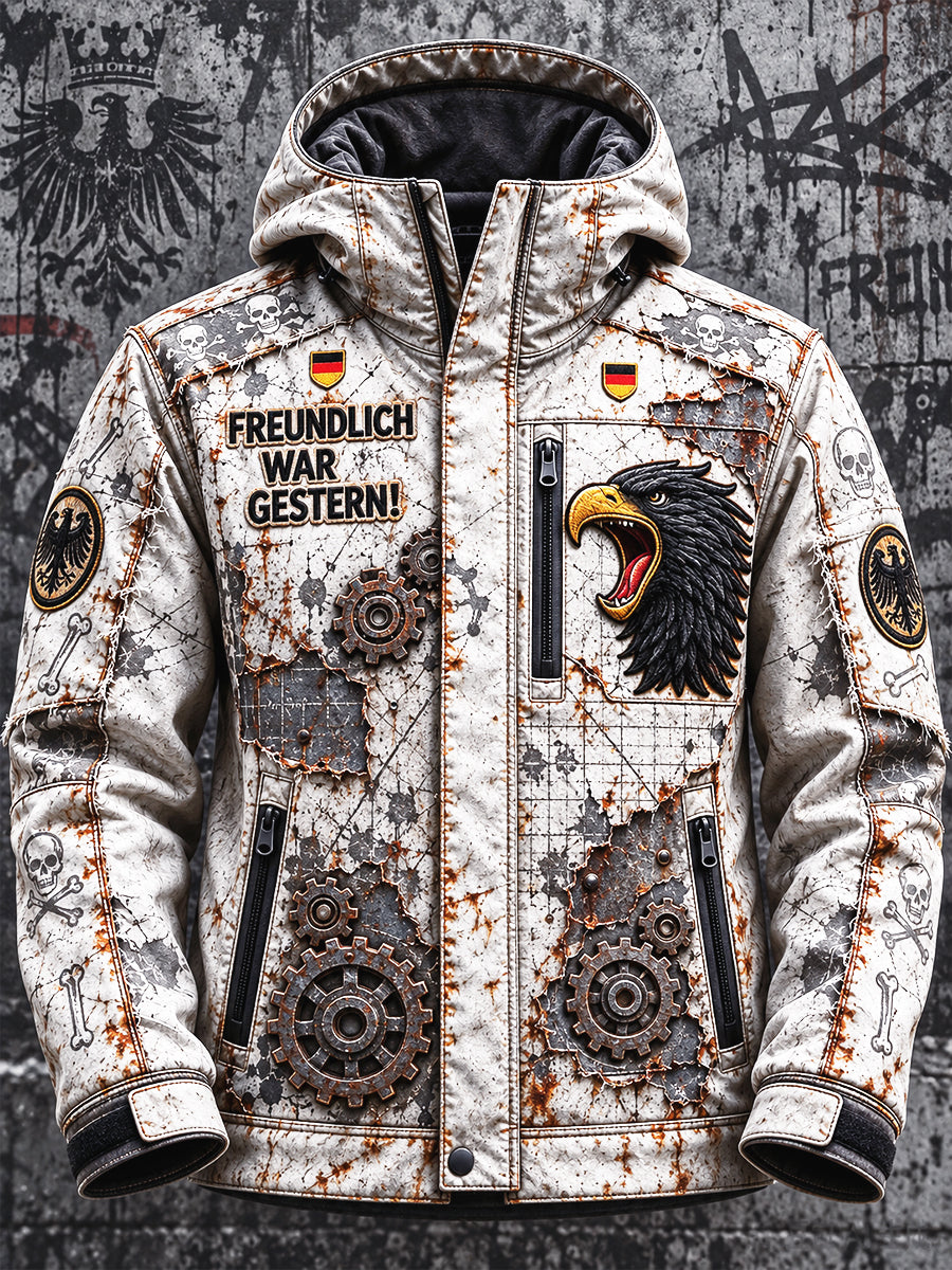 Herren-Retro-Windjacke im deutschen Punk-Stil mit Metallprint, lässig geschnitten