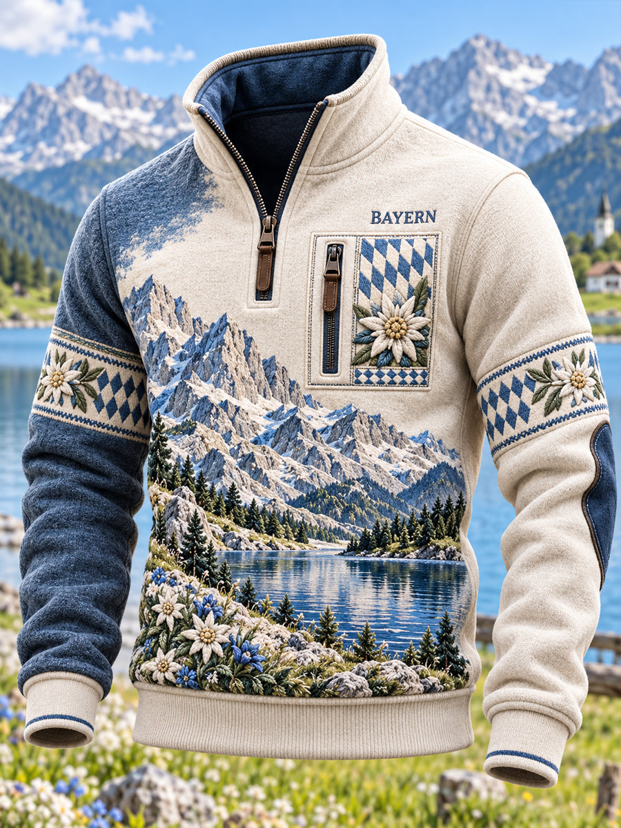 Herren-Sweatshirt mit bayerischem Kultur stand kragen