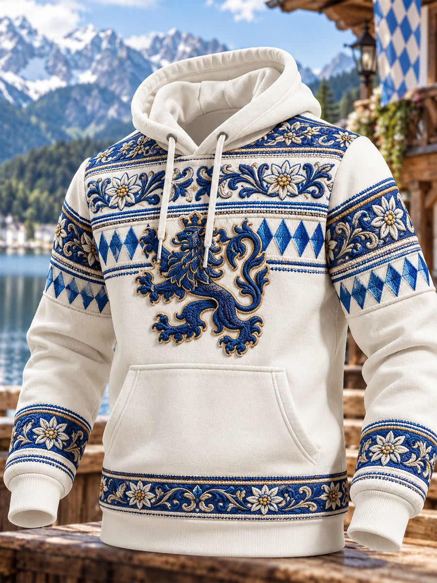Herren-Kapuzenpullover im bayerischen Stil, übergroß mit abfallenden Schultern und Taschen