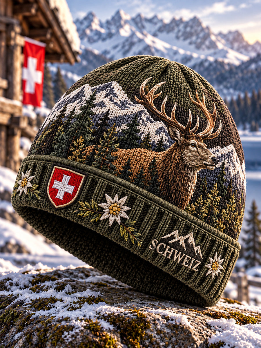 Grafische Strickmütze für Herren mit Jagdsaison-Motiv
