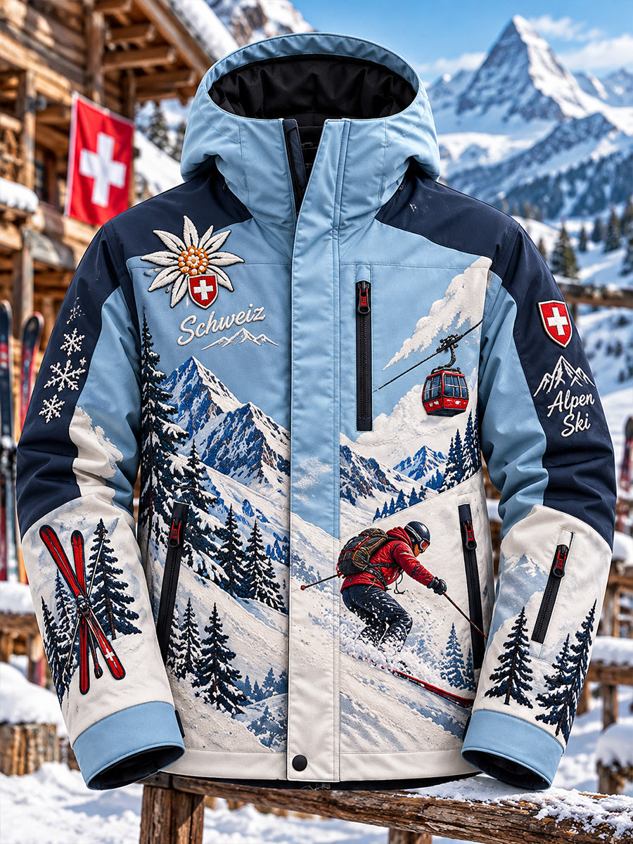 Herren-Skijacke mit Alpin-Ski-Motiv-Druck