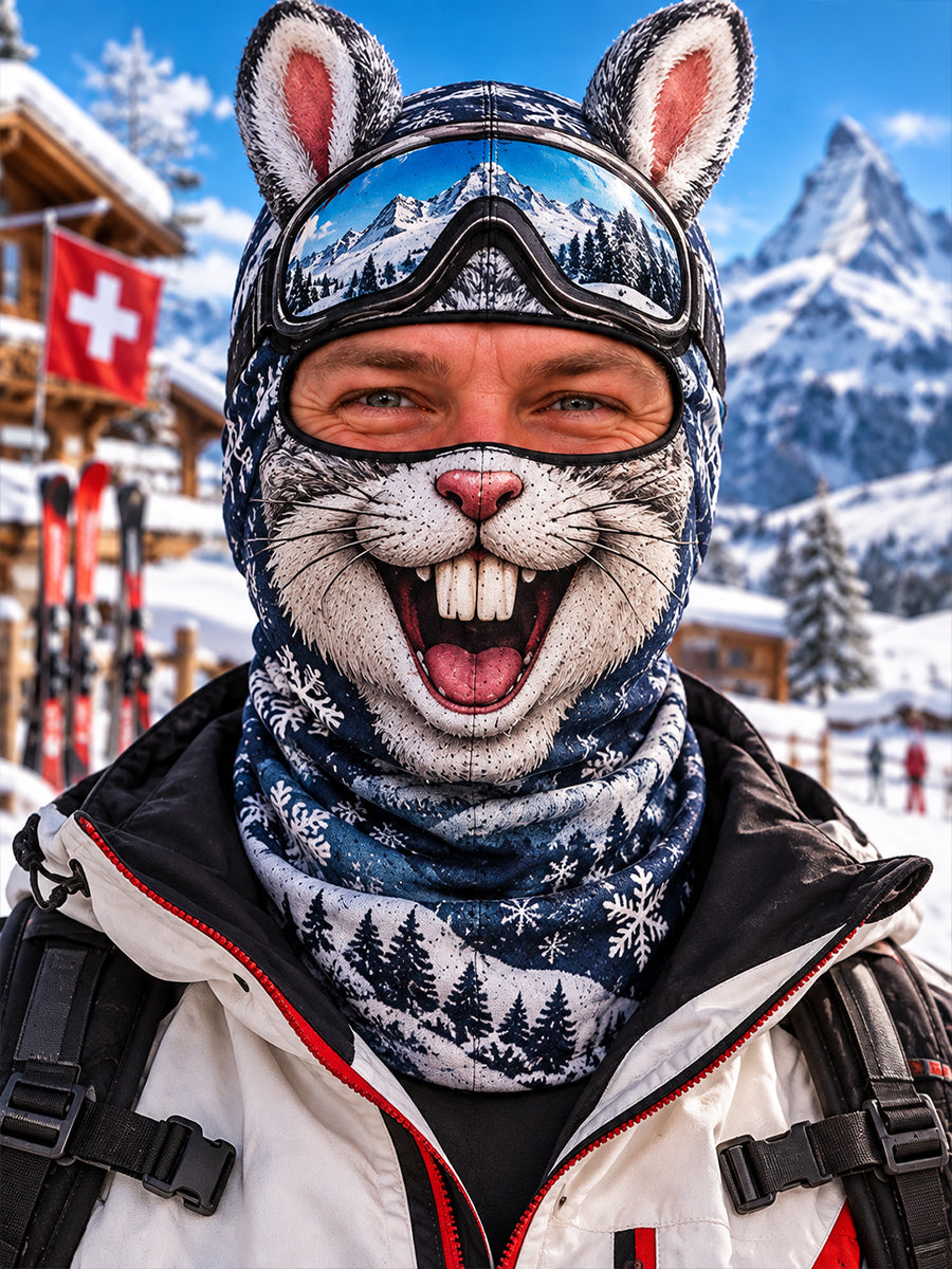 Herren-Pullovermütze mit verspielten Ski-Motiven