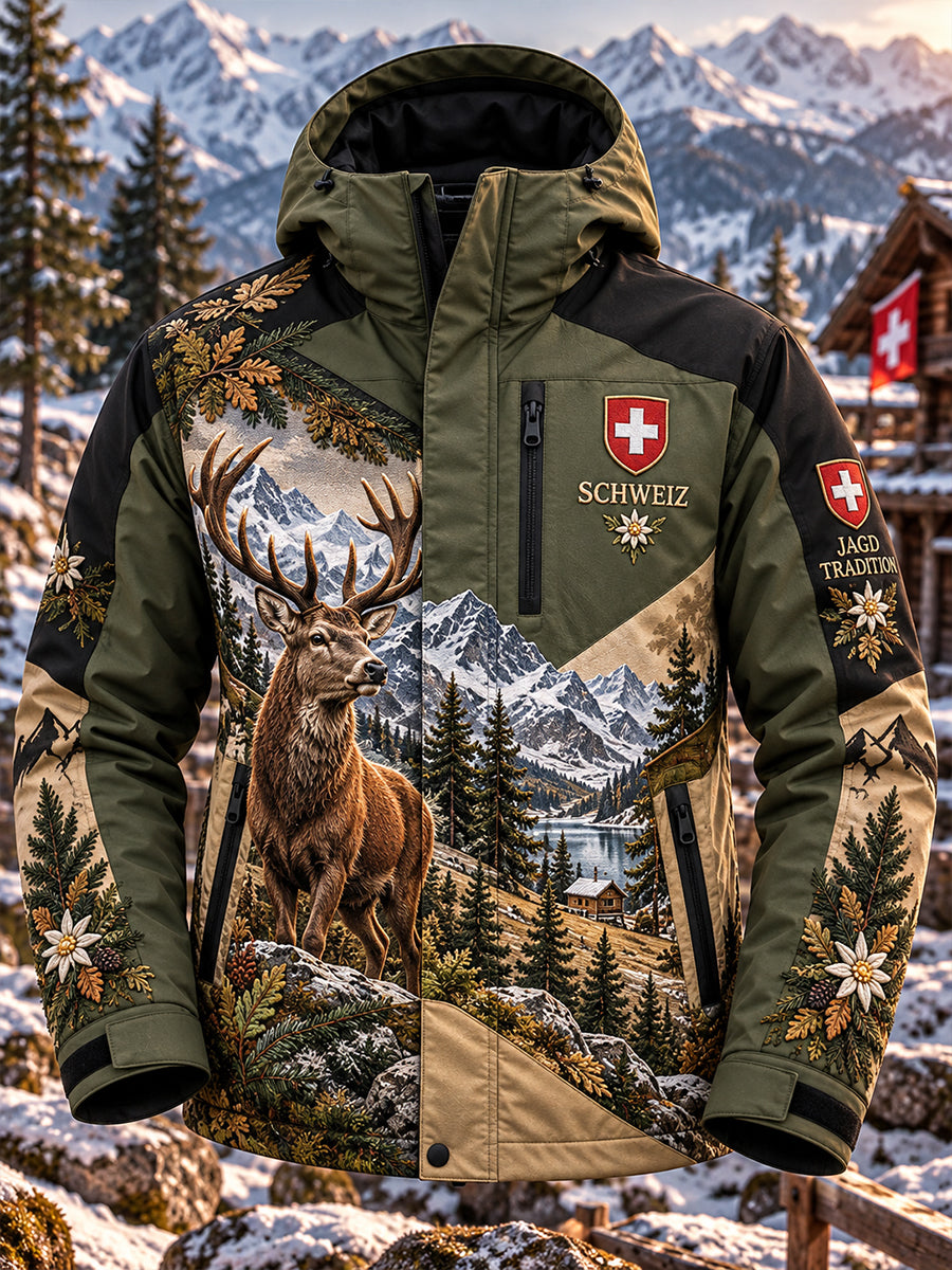 Herren-Shelljacke mit grafischem Jubiläumsdruck „Jagdsaison“