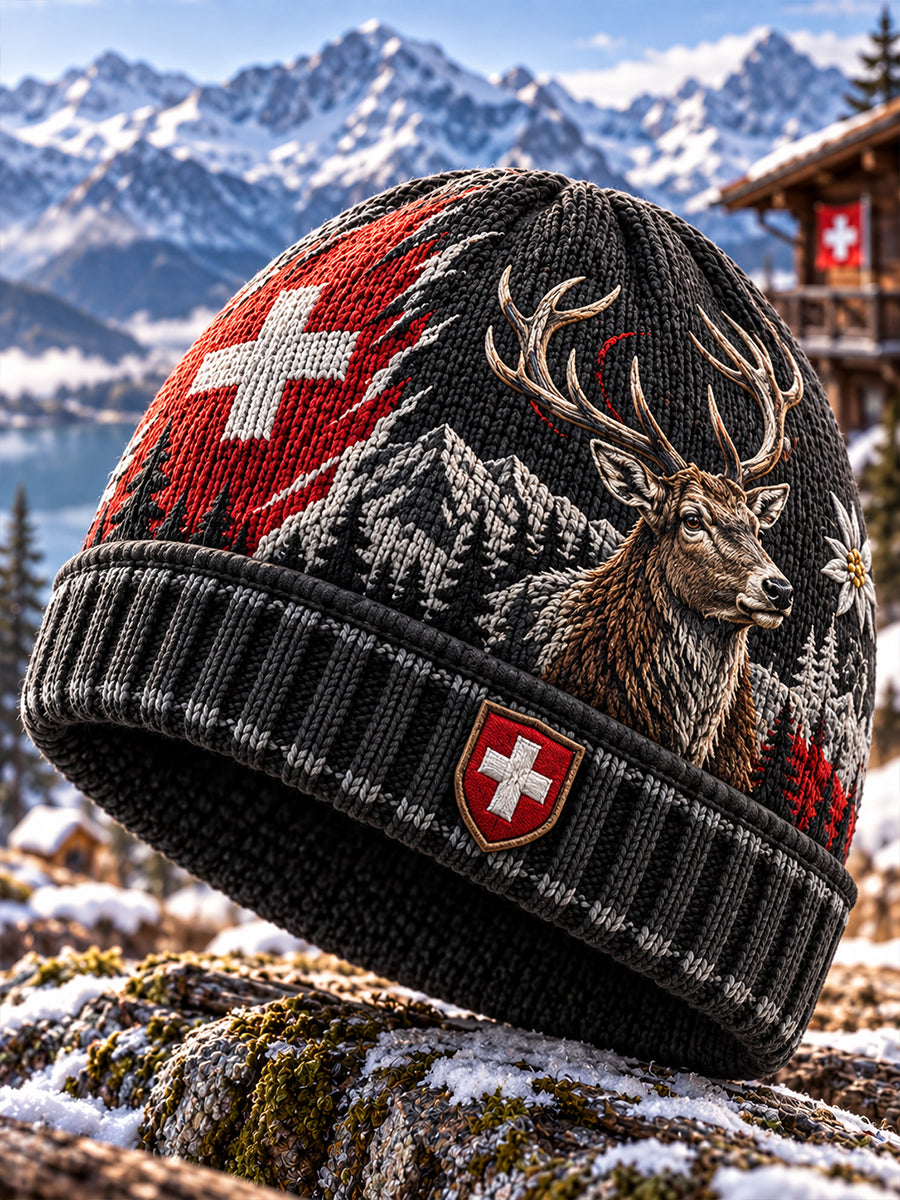 Grafische Strickmütze für Herren mit Jagdsaison-Motiv