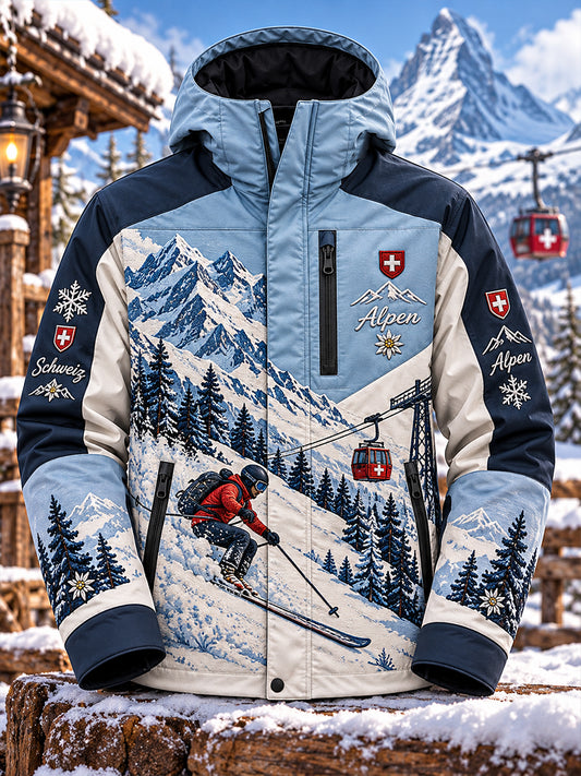 Herren-Skijacke mit Alpin-Ski-Motiv-Druck