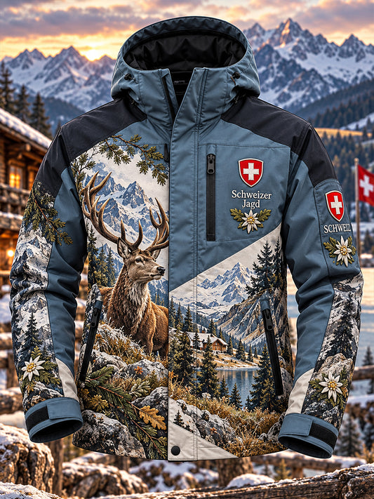 Herren-Shelljacke mit grafischem Jubiläumsdruck „Jagdsaison“