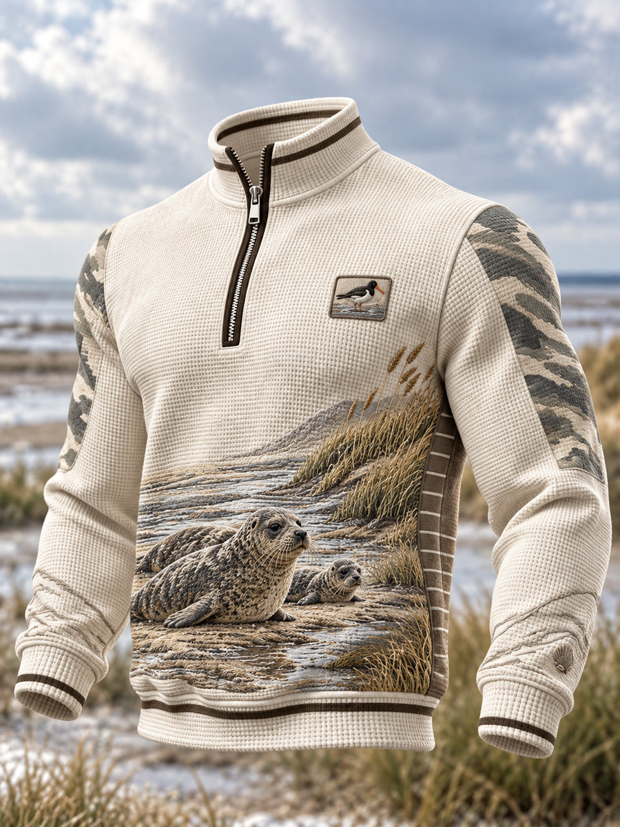 Küsten-Kunst-Sweatshirt mit Reißverschluss für Herren