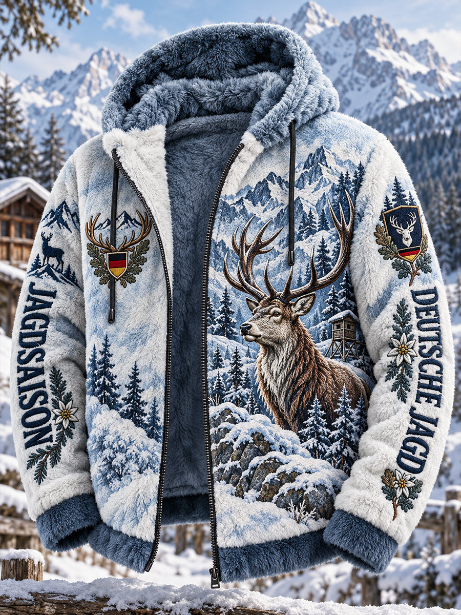 Herren-Fleecejacke mit Kapuze und Jagdsaison-Motiv