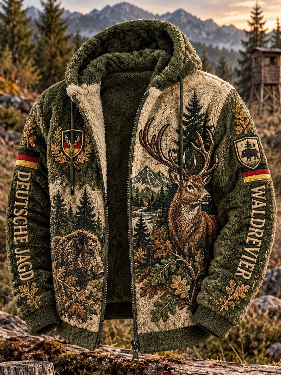 Herren-Fleecejacke mit Kapuze und Jagdsaison-Motiv