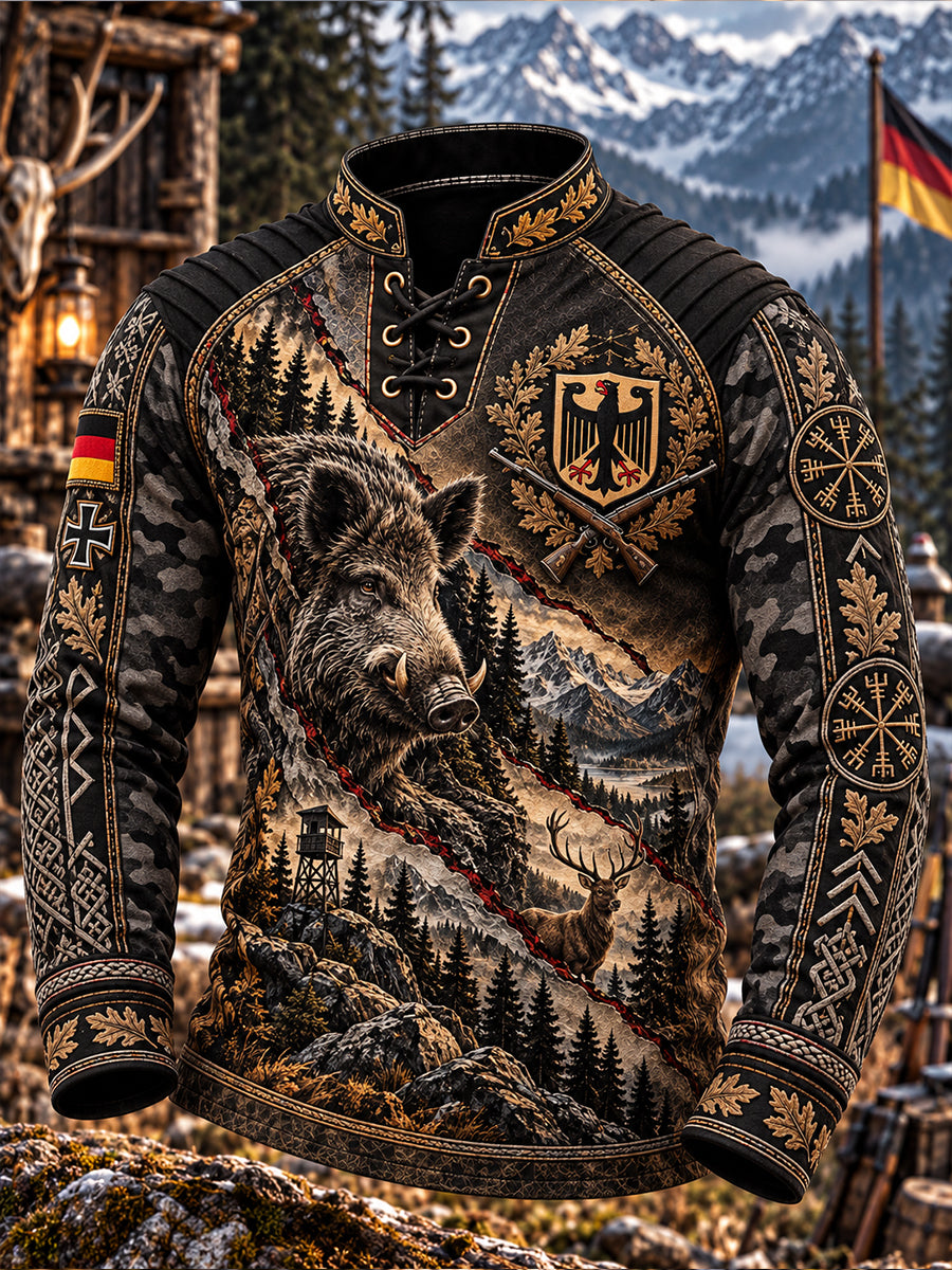 Herren-Longsleeve mit Raglanärmeln und grafischem Jagdmotiv