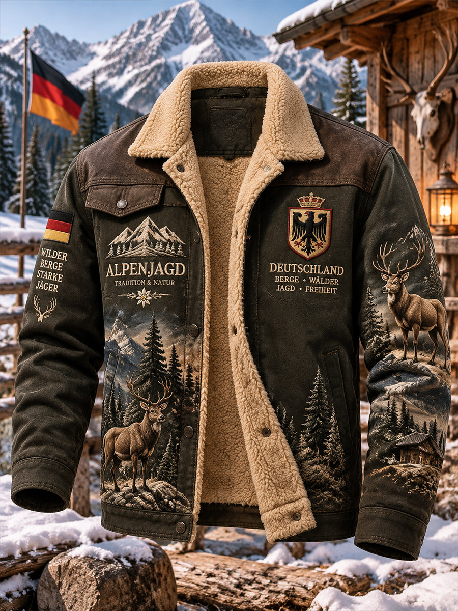 Herrenjacke mit Fleece-Innenfutter und Jagdsaison-Motiv
