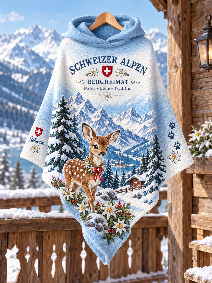 Damen-Kapuzencape mit alpinem Grafikdruck