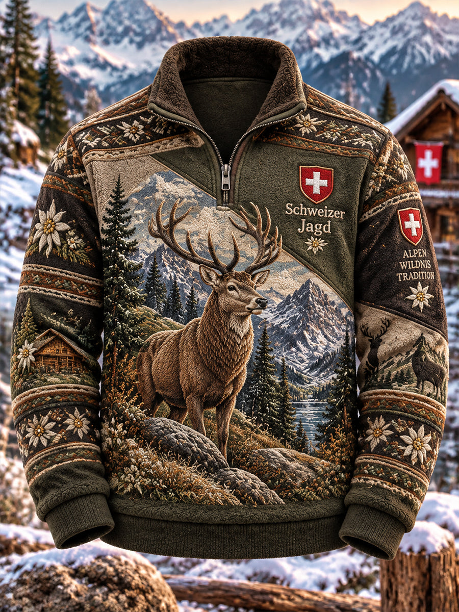 Herren-Kapuzenpullover mit Fleece-Innenfutter und grafischem Aufdruck zum Thema Jagdsaison