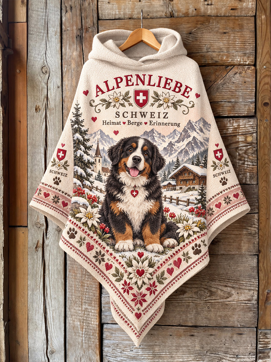 Damen-Kapuzencape mit alpinem Grafikdruck