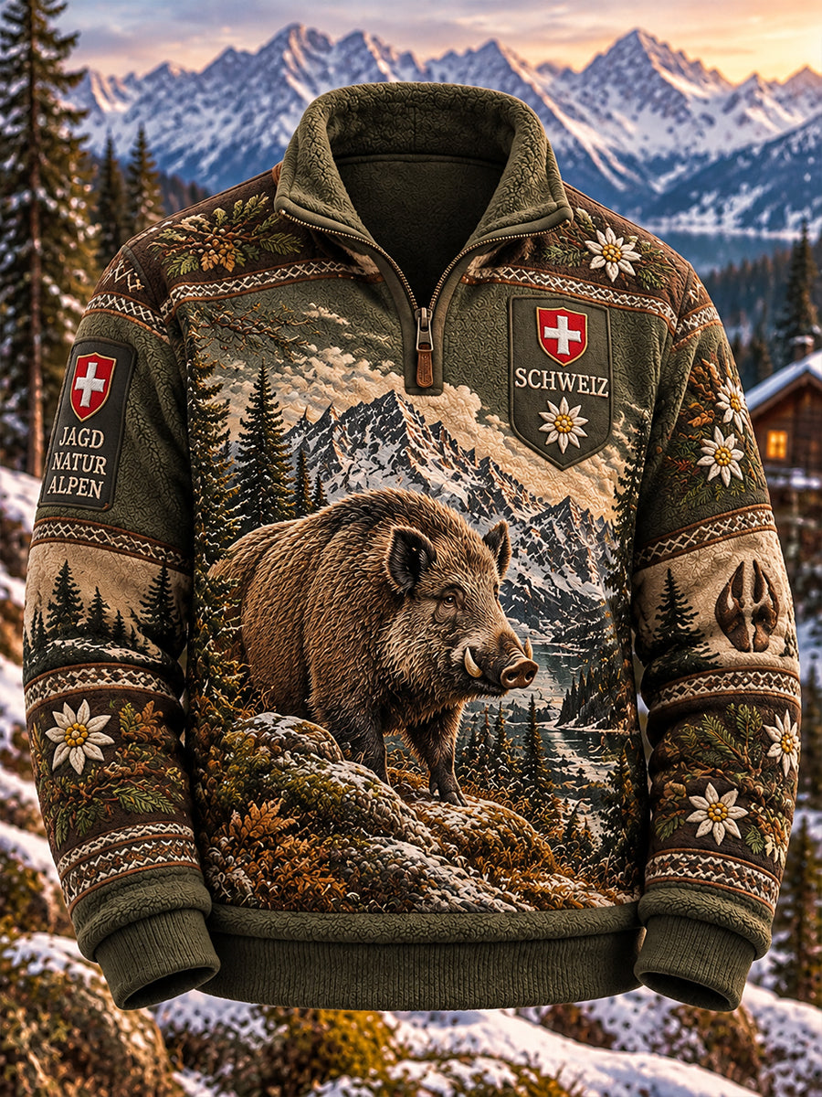 Herren-Kapuzenpullover mit Fleece-Innenfutter und grafischem Aufdruck zum Thema Jagdsaison