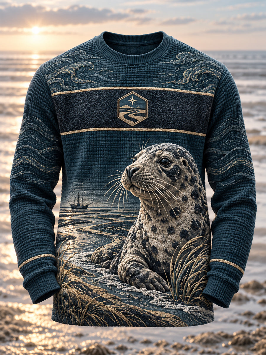 Herren-Küstenkunst-Waffel-Longsleeve-T-Shirt