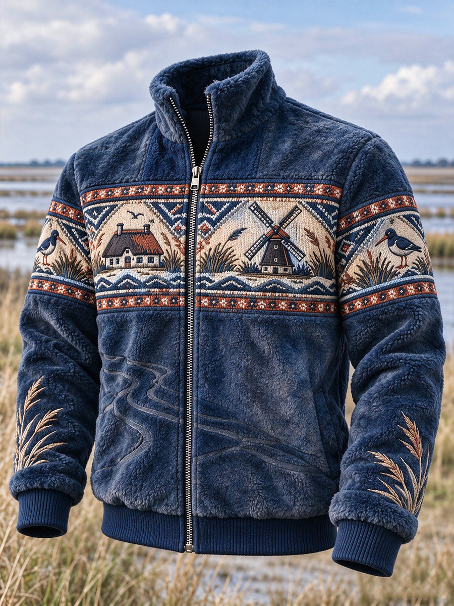 Herren-Flanelljacke mit Reißverschluss im Küstenstil
